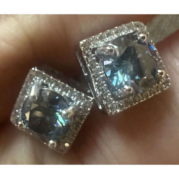 925 Sterling Silver Mystic Blue Moissanite Halo Earrings 2cttw Studs
